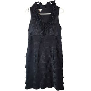 London Times Womens Black Cocktail Dress Ruffled Tiered Sleeveless Size 10